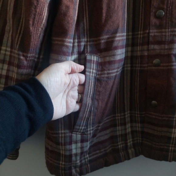Carhartt Relaxed fit Brown Plaid Shirt Jacket Shacket Sherpa lined Large Tall - Picture 5 of 6